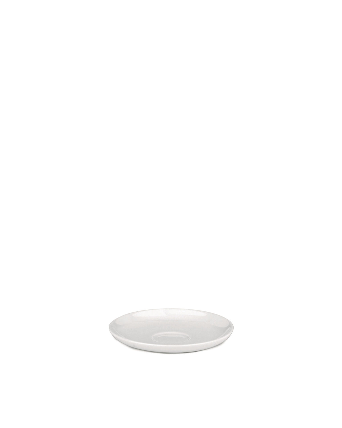 A white saucer by Alessi, angled on a white background, with a subtle indentation.