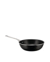 A black deep non-stick pan by Alessi, with a long silver metallic handle.