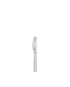 Silver stainless steel knife by Alessi, with a sleek, smooth finish, standing upright on a white background.