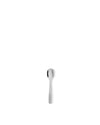 A polished silver spoon by Alessi, featuring a sleek and minimalist design, positioned vertically on white.