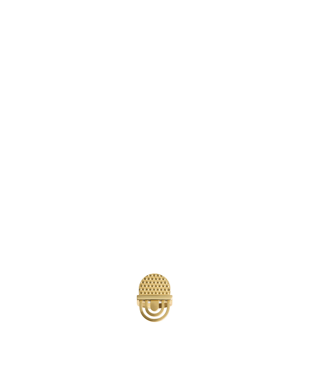 Golden metallic decorative item by Alessi featuring a dimpled dome top and an arched, open base.