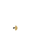 Gold-toned half-moon decorative handle by Alessi, with a dimpled texture and a smooth black spherical knob.