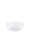 Clear glass bowl by Alessi with a simple round design.