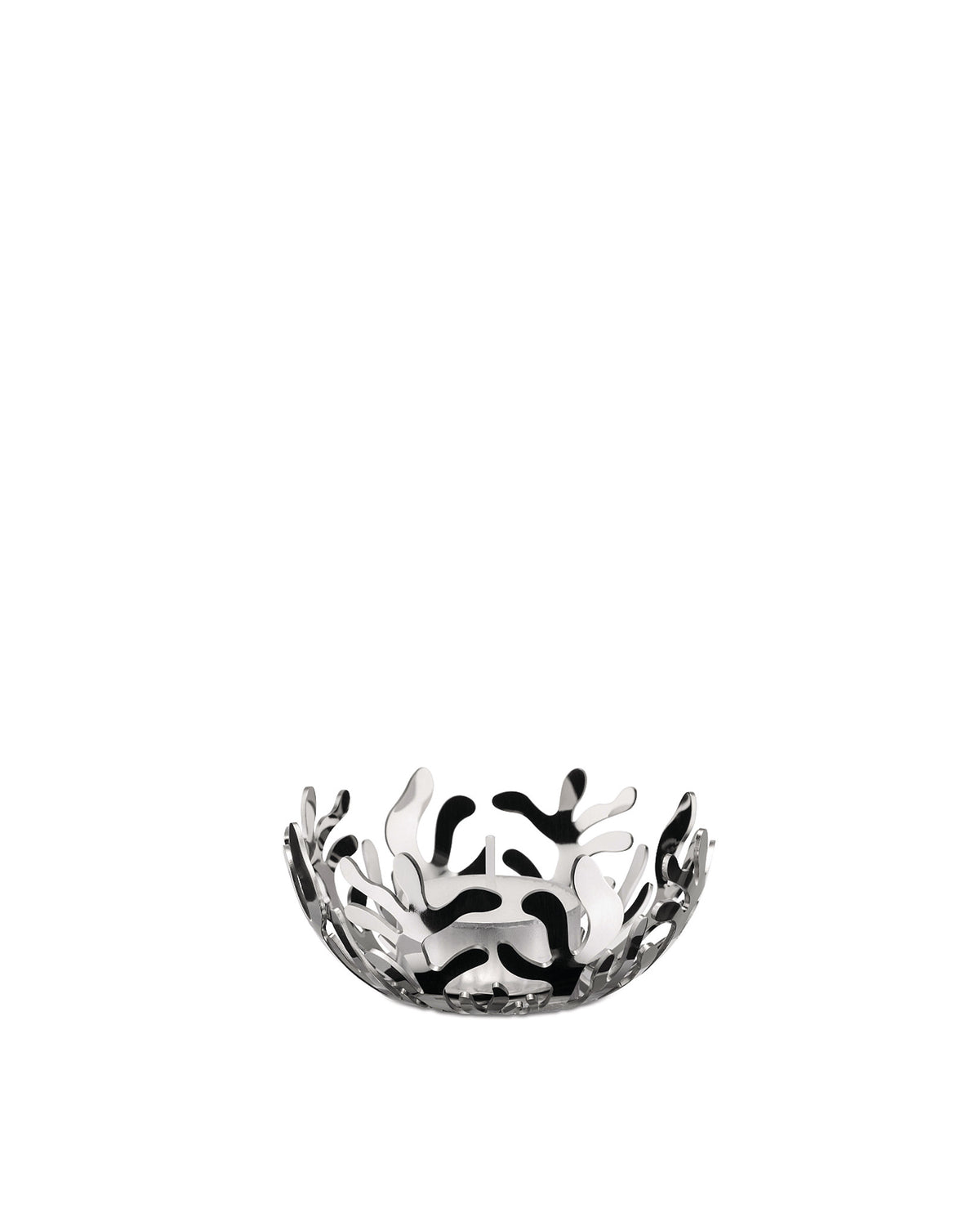 Stainless steel candle holder by Alessi, featuring an intricate coral-like cut-out design and a reflective finish.