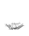Polished silver metal basket by Alessi, designed with an abstract arrangement of intersecting tubes.