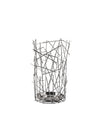 Silver metal basket by Alessi, formed from randomly intersecting rods with a perforated round base.