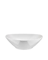 White glossy oval-shaped bowl by Alessi, with a modern, smooth design, shown in a side view.