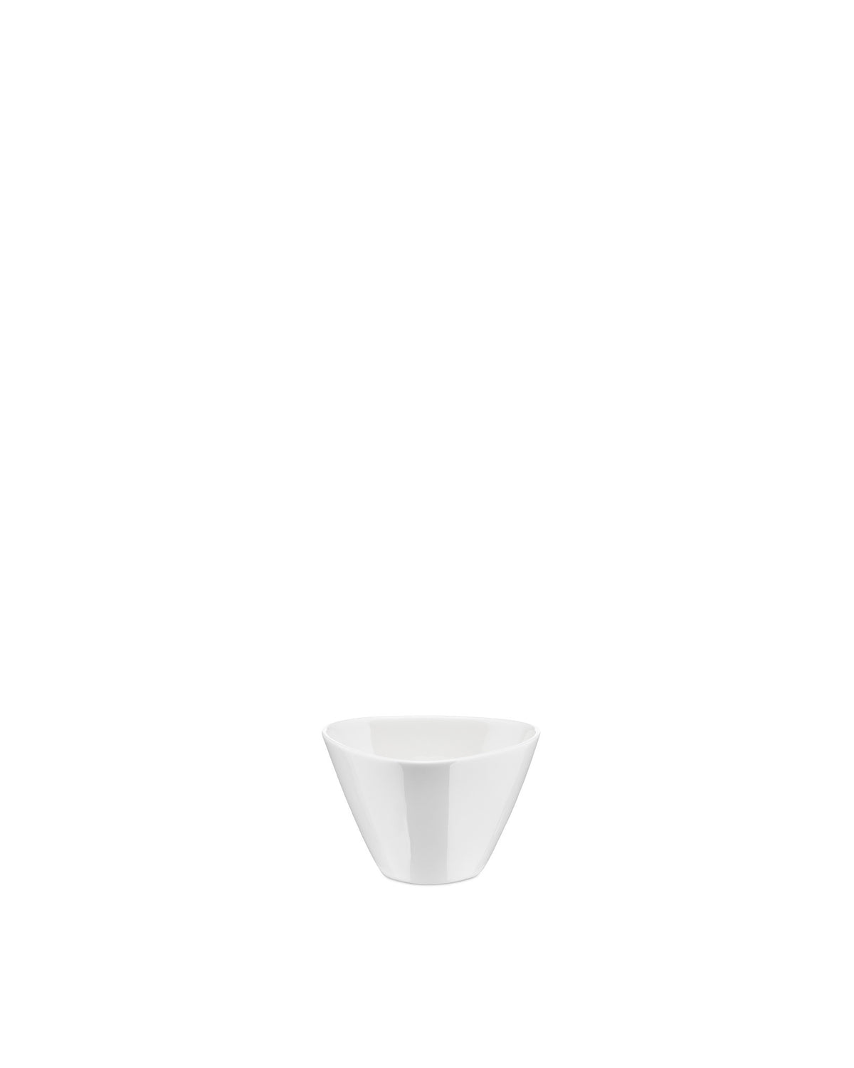 Small white porcelain bowl by Alessi with a distinctive conical, triangular shape.