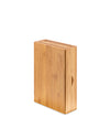 Light brown bamboo knife block by Alessi, with multiple top knife slots and a curved side handle.