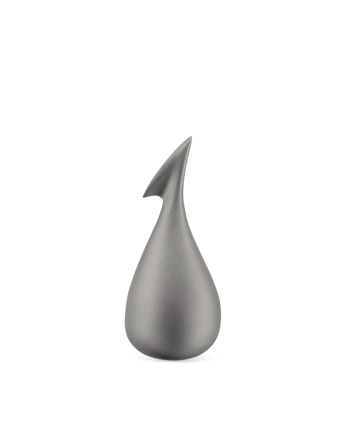 Sculptural matte gray metal bottle opener by Alessi, featuring a teardrop base and a sharp, curved hook.