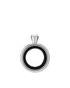 Silver-toned metal wine bottle drip ring by Alessi with black textured interior and clear faceted crystal top.
