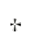 The tending box by Alessi, a shiny silver multi-measure jigger with four conical cups arranged in a cross shape.