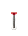 A sleek clear glass pitcher by Alessi with a red lid and an internal perforated metal infuser.