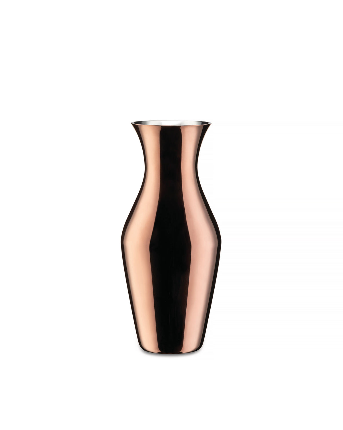 Copper-colored pitcher by Alessi, polished with an elegant hourglass shape and reflective surface.