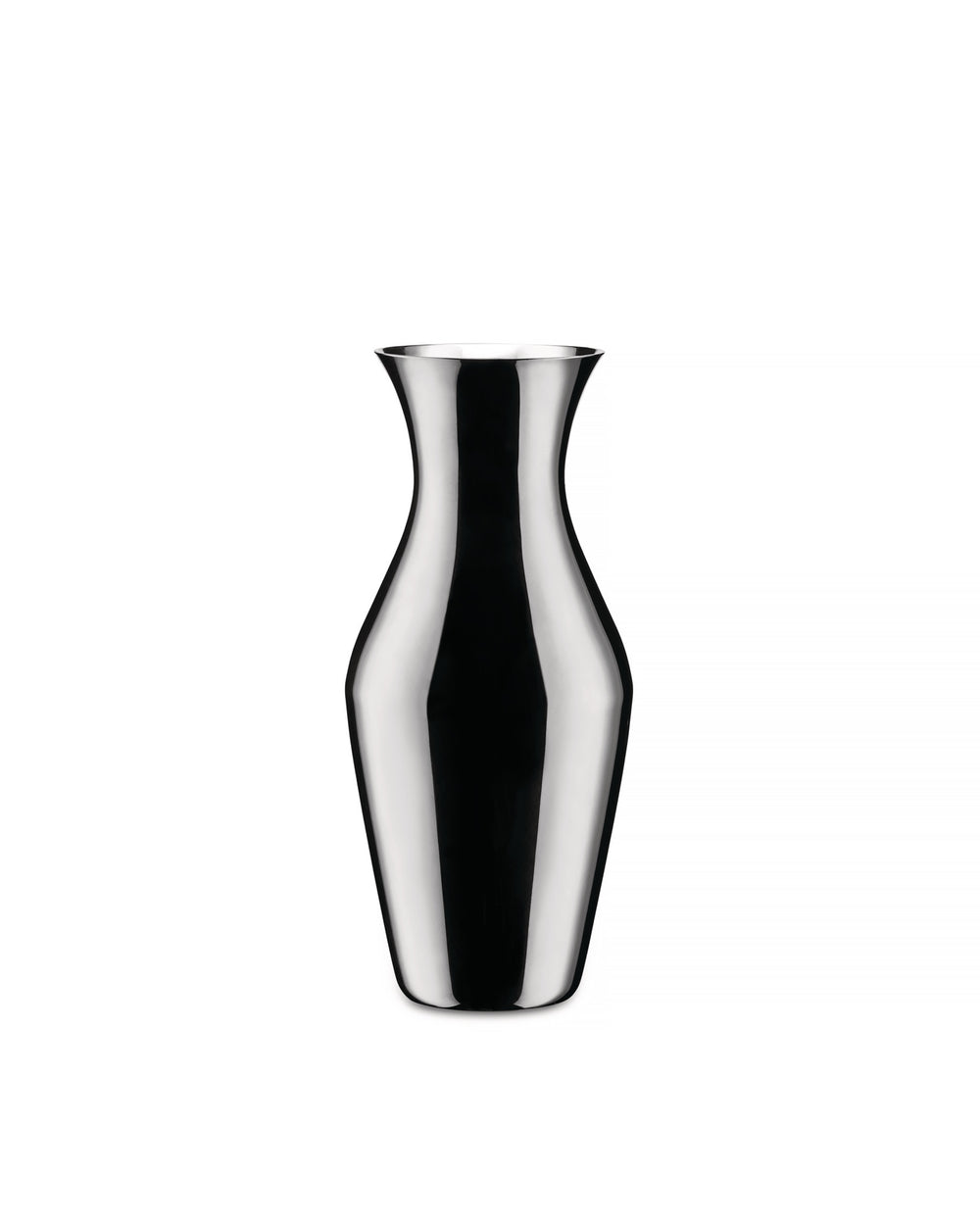 Silver metallic pitcher by Alessi, with a sleek hourglass silhouette and highly reflective finish.