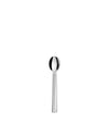 Silver metallic spoon by Alessi, featuring a sleek and reflective finish on a white background.