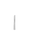 Silver stainless steel knife by Alessi, polished with a sleek design and slightly curved tip, shown vertically.