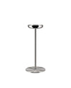 Sleek metal stand by Alessi with a polished chrome bowl and brushed stainless steel column and round base.
