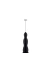 Black Pulcina handheld frother by Alessi, with a ridged, undulating body and metallic whisk.