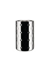 Silver metal ice bucket by Alessi with a quilted diamond pattern and reflective finish.