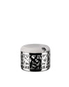 Shiny silver cheese cellar by Alessi featuring a perforated geometric pattern and a sleek lid.
