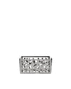 Rectangular silver-toned polished metal holder by Alessi with an abstract botanical cut-out pattern.