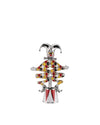 Silver and multicolored jester-shaped corkscrew by Alessi, featuring a harlequin pattern and conical base.