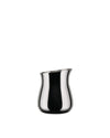 Polished stainless steel creamer by Alessi, with a sleek, curved body and an angled top.