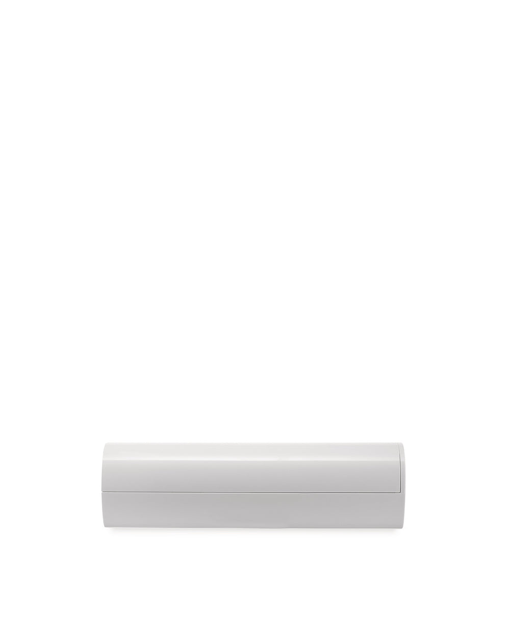 White Birillo container by Alessi, a sleek, minimalist design with a horizontal seam.