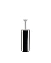 Chrome toilet brush with white handle by Alessi, in a minimalist design.