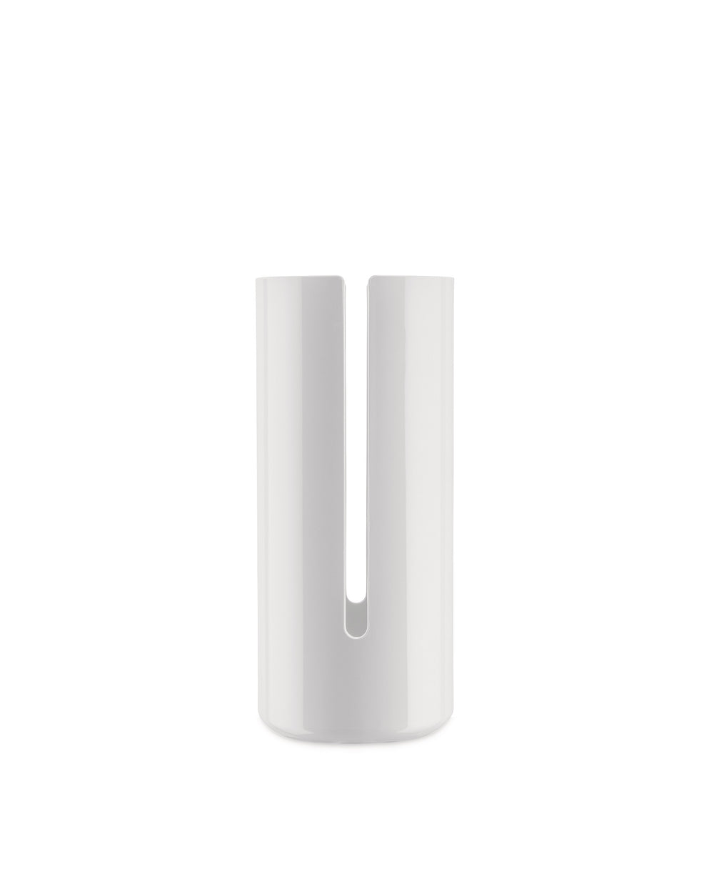 White upright container with a U-shaped slot by Alessi, presented on a white background.