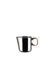 Stainless steel jug by Alessi with a brown handle and pouring spout.