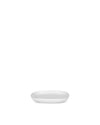 A white oval serving dish by Alessi, viewed from a straight-on angle.