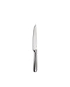 Silver-toned metal knife by Alessi, with a sleek blade and rounded handle, "ALESSI" engraved on the blade.