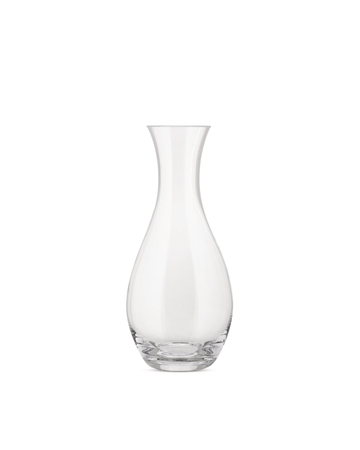 Clear glass carafe by Alessi with an elegant, curved silhouette on a white background.