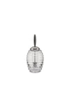 Clear glass ribbed honey pot by Alessi with a sleek metal lid and conical handle dipper.