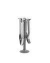 Silver metallic cutlery set on a threaded stand by Alessi, including forks and spoons.