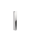 Silver metallic Crevasse vase by Alessi, featuring a tall, reflective, and sharply angular design.