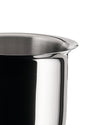 Stainless steel pot by Alessi with a polished exterior, brushed interior, and flared rim, shown cropped.