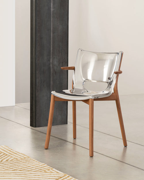 Poêle Collection mirror polished Monoshell chair with armrests Alessi 1