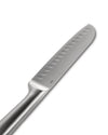 Stainless steel knife by Alessi, featuring oval indentations along the blade and a brushed finish, angled diagonally.