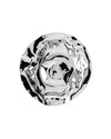 Polished silver decorative bowl by Alessi with an undulating, fluid surface creating abstract reflections.