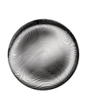 Oval metallic decorative platter by Alessi with a glossy, topographic veneer-like pattern.