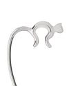 Silver-toned cat-shaped bag hook by Alessi, with a polished, reflective metallic finish.