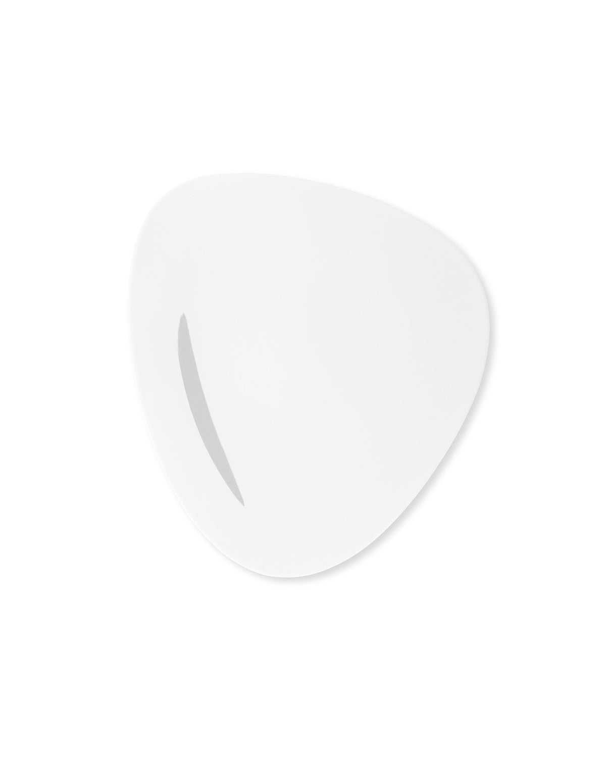 White organically shaped dish by Alessi, detailed with a curved gray accent mark and subtle shadow.