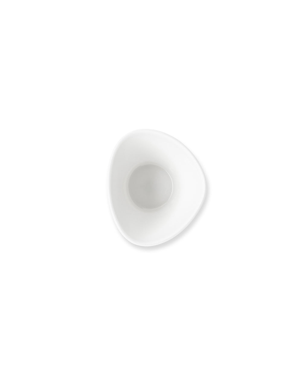 White triangular bowl by Alessi with rounded edges and a deep center, viewed from above.