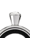 Polished chrome bottle stopper by Alessi with a faceted crystal top and black felt base.