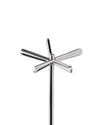 Polished silver metal tending box by Alessi, a stirrer featuring four radial rounded blades on a central shaft.