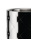 Polished stainless steel ice bucket by Alessi, featuring a diamond quilted pattern.