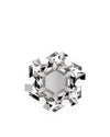 Silver metal centerpiece by Alessi, featuring a hexagonal center surrounded by scattered, angular geometric shards.
